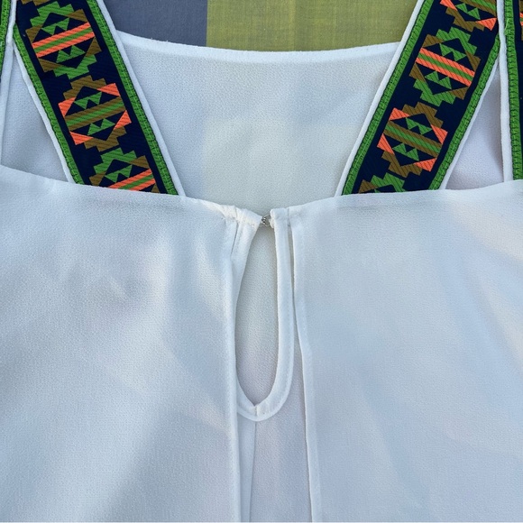 Altar'd State Boho White Double Layer Tank Top, Colorful Wide Cross Straps, MED - Picture 3 of 10